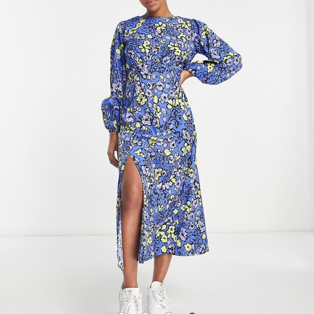 Blue Floral Midi Dress